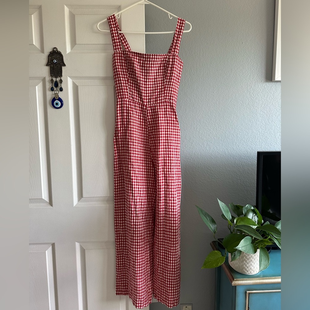 Reformation Birch Red Gingham/Checkered Sleeveless Jumpsuit. Size 2.